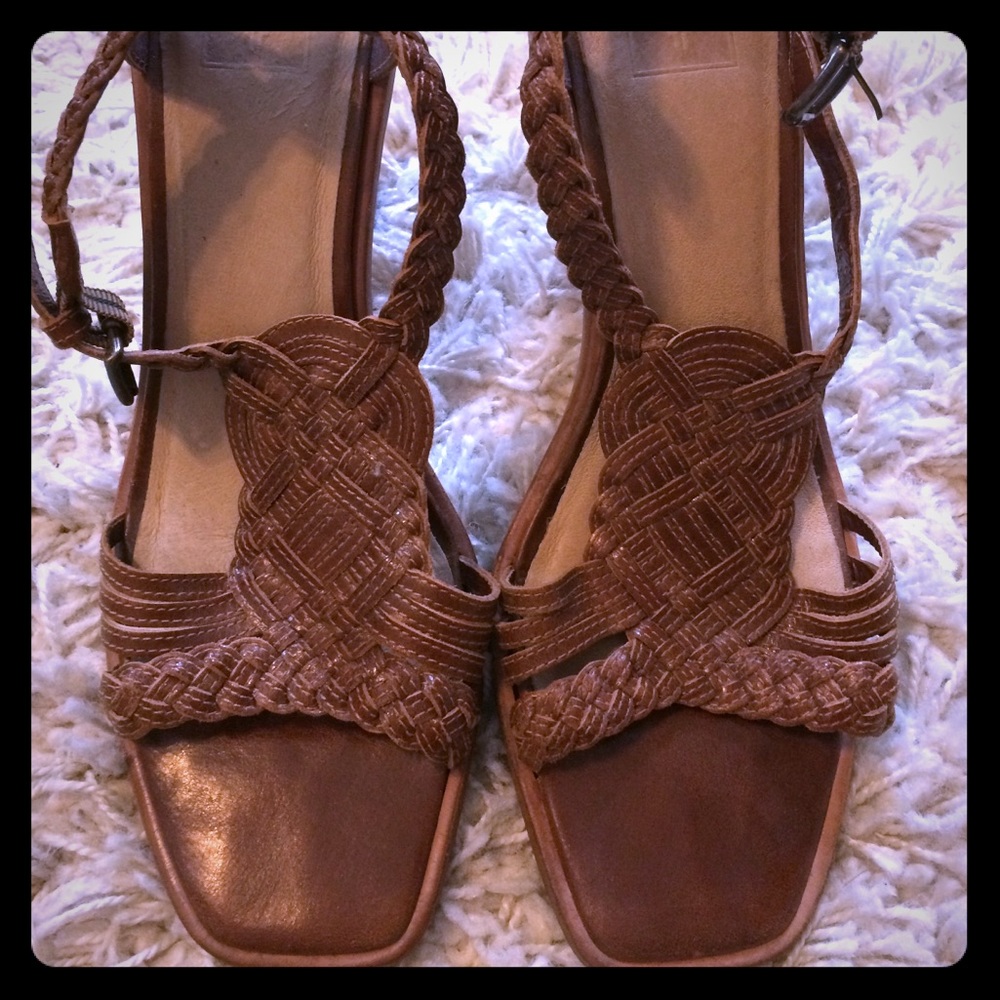 Frye braided leather heeled sandals